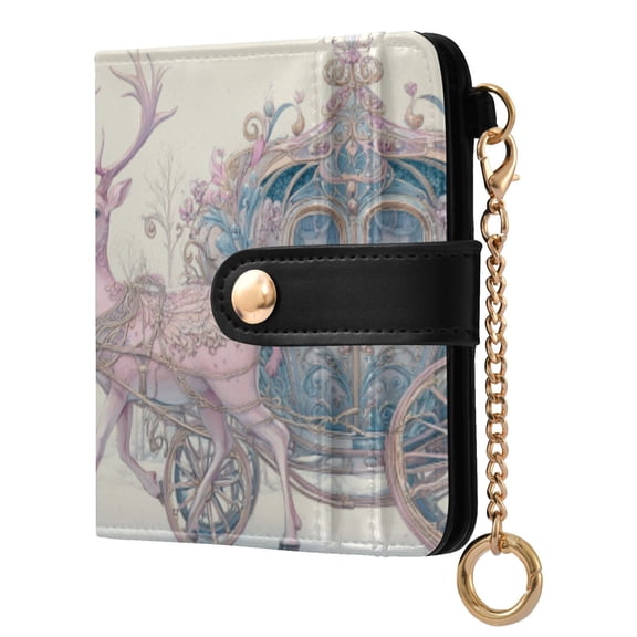 Qxltty Pink Christmas Elk Ladies Wallet Rfid Slim Thin Compact Credit Card Women Wallet Zipper Coin Pocket and ID Window for Female Gifts