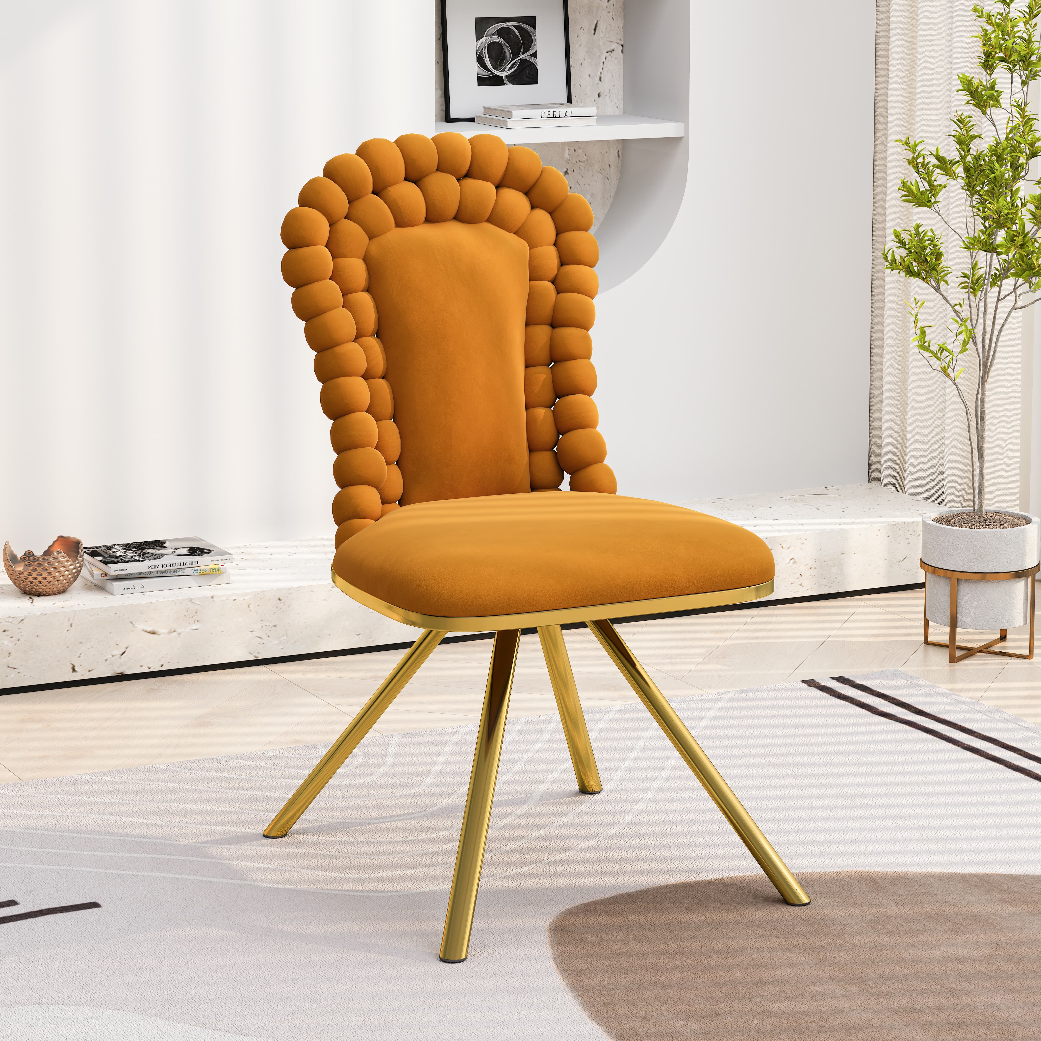 Aukfa Velvet Dining Chairs Set of 2, 360° Swivel Upholstered Accent Chairs for Bedroom/Living Room,Orange