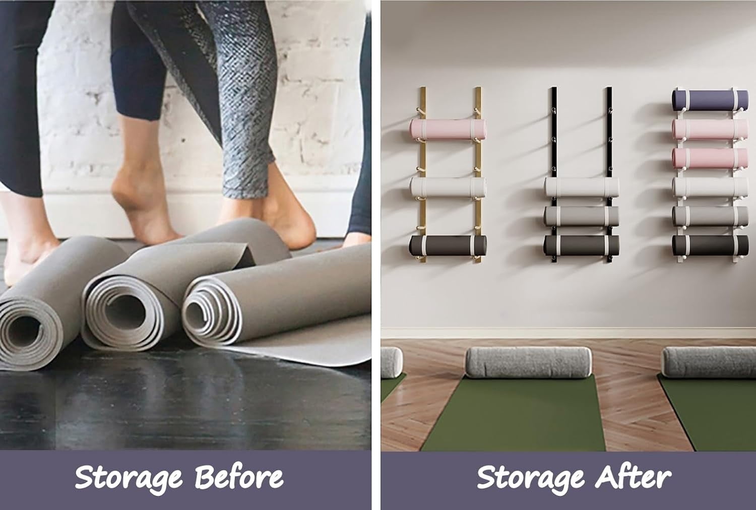 Yoga Mat Holder Wall-Mounted, 6-layer Metal Pilates Mat Organizer Exercise Equipment Holder, Yoga Mat Vertical Storage Rack For Home Gym, 103CM