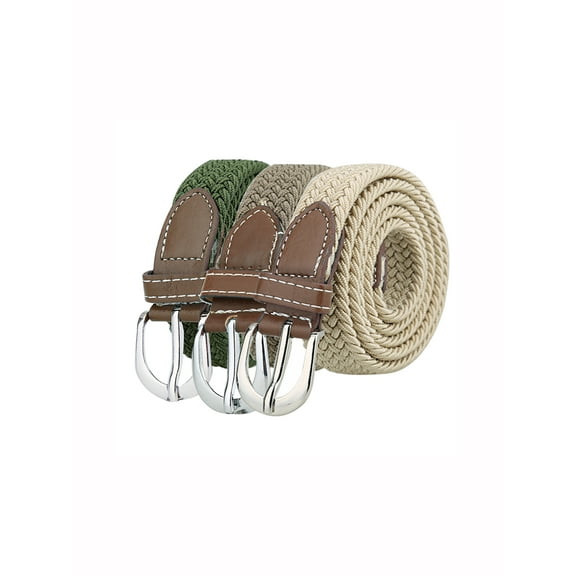 INSPIRE CHIC Women's Elastic Stretchy Braided Woven Alloy Buckle Belt Green Dark Beige Beige