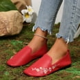 thumbnail image 4 of SYMOID Womens Loafers Slip-on Flat Heel - Red Floral Embroidery Pu Shoes, Comfortable Durable Easy To Clean Casual Office Footwear for Ladies,Size 42, 4 of 9