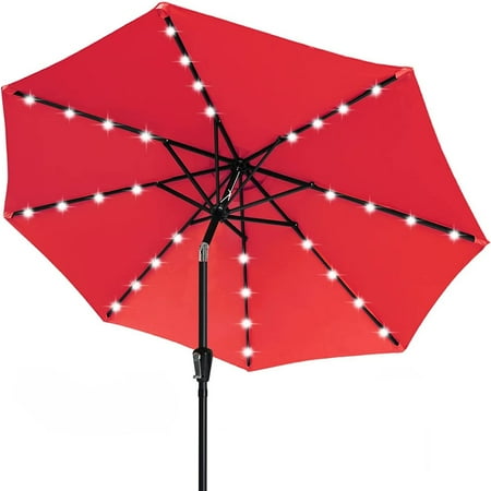 ABCCANOPY 7.5ft Patio Solar Umbrella LED Outdoor Umbrella with Tilt and Crank Red