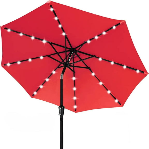 ABCCANOPY 7.5ft Patio Solar Umbrella LED Outdoor Umbrella with Tilt and Crank, Red