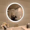 thumbnail image 2 of 28 in. W x 28 in. H Round Frameless LED Light Anti-Fog Wall Bathroom Vanity Mirror in Polished Crystal, 2 of 13