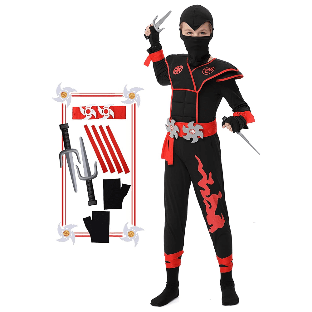 Red Ninja Deluxe Costume Set for Kids Kung Fu Outfit Halloween Ideas, S