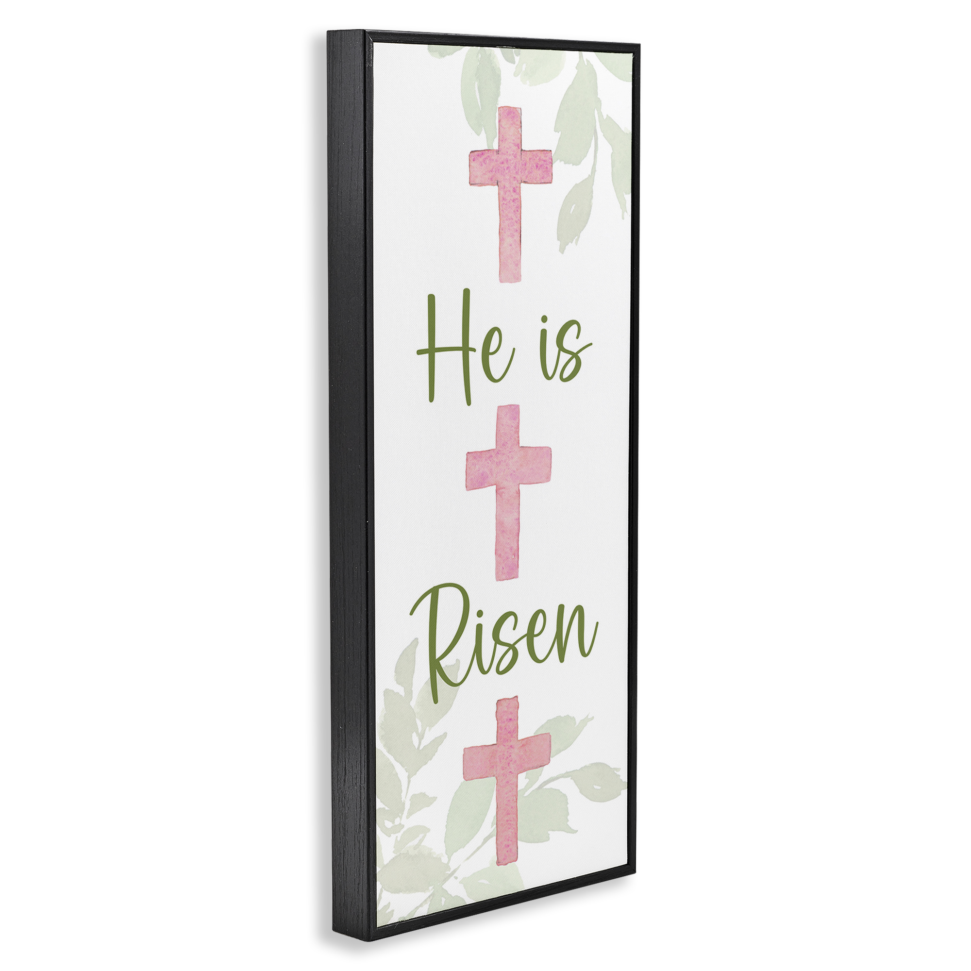 Stupell Industries He Is Risen Proverb Religious Painting Black Framed Art Print Wall Art, 13 x 30