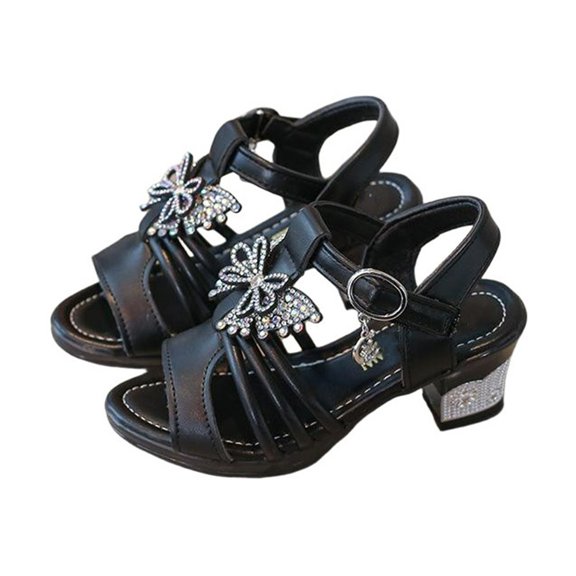 ZACPNCV Girls Rhinestone Bow High Heel Sandals Sparkly Dress Shoes for Pageant Wedding