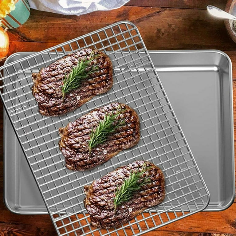 2Pcs Cooling Rack For Baking, Stainless Steel Wire Grill + Stainless Steel  Grid Grill, Oven Rack Cookie Rack, Oven Safe, Rustproof Rack For Cooking,  Baking, Baking And Grilling 11.82*9.06* 0.6 Inches 