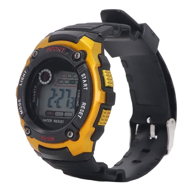 Reloj deportivo electrónico luminoso resistente al agua correa de goma pantalla grande reloj deportivo para niños dorado