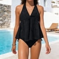 thumbnail image 3 of Guluxicc 2 Piece Swimsuits for Women Halter High Waisted Textured Flowy Swim Skirts Swim Bathing Suits for Summer Beach Vacation, 3 of 7