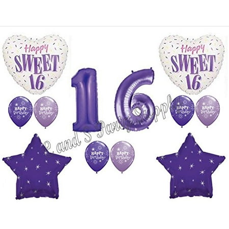 PURPLE 16TH Sixteenth Birthday Party Balloons Decoration Supplies Sweet Girl
