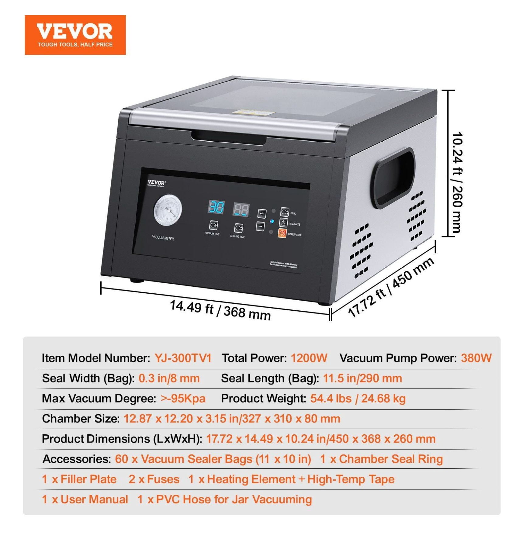 Chamber Vacuum Sealer, 380W Packing Machine for Food, 11.5" Seal Length