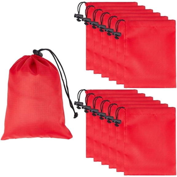 12PCS Drawstring Bags Red Polyester Cinch Ditty Stuff Pouch 8x6 Inch Small Rectangle Cord Lock Closure Gym String Bag Ball Gifts Storage for Party Sports Travel Hiking Yoga Shopping