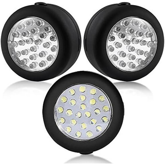 24 LED Round Magnetic Work Light Torch with Integral Hanging Hook and Magnet Set,Pack of 3(Black)$$Tools & Hardware Other