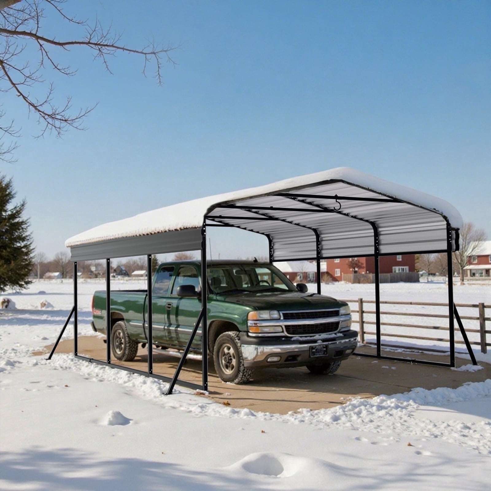 Sylviera 10x15ft Heavy-Duty Metal Carport, Outdoor Car Port Canopy with Reinforced Iron Frame, All-Weather Shelter for Cars, Trucks & Boats, Easy Assembly