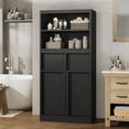 thumbnail image 1 of Buffet Sideboard with 4 Doors, Large Farmhouse Kitchen Storage Cabinet with Power Outlets, Wood Coffee Bar Cabinet with 2 Drawers for Kitchen, Dining Room, Entryway, 1 of 7