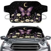Xoenoiee Butterfly Moon Daisy Lavender Flower Print Car Windshield Snow Cover Windproof All Weather Winter Summer Front Window Automotive Covers Sun & Snow-Shade for Most Cars Trucks Vans and SUVs