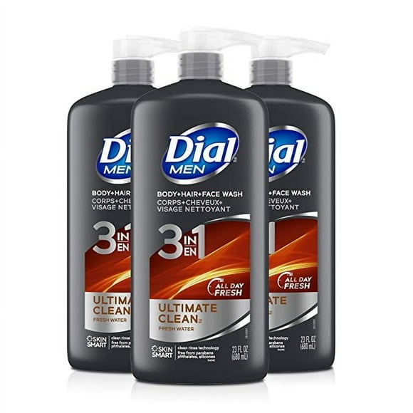 Dial for Men Body Wash + Hair Ultimate Clean Fresh Water Scent, Value Size 35 fl oz Pump Bottle (Pack of 3)