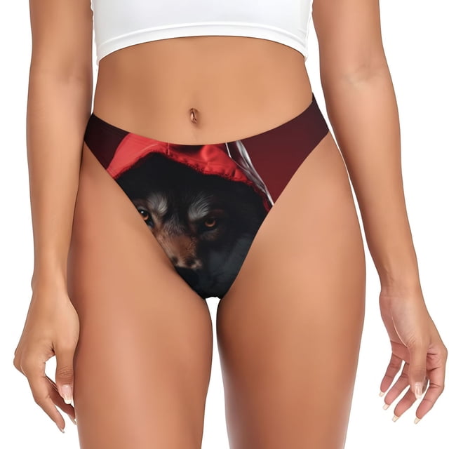 Fotbe Mysterious Hooded Wolf Tanga Sin Costuras para Mujer con Estampado – Panties Invisibles, Transpirables y Cómodos para Uso Diario-X-Small