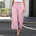 thumbnail image 4 of Women's Gingham Palazzo Pants Smocked High Waist Wide Leg Trousers Casual Loose Plaid Cropped Slacks with Pockets 3/4 Length, 4 of 7