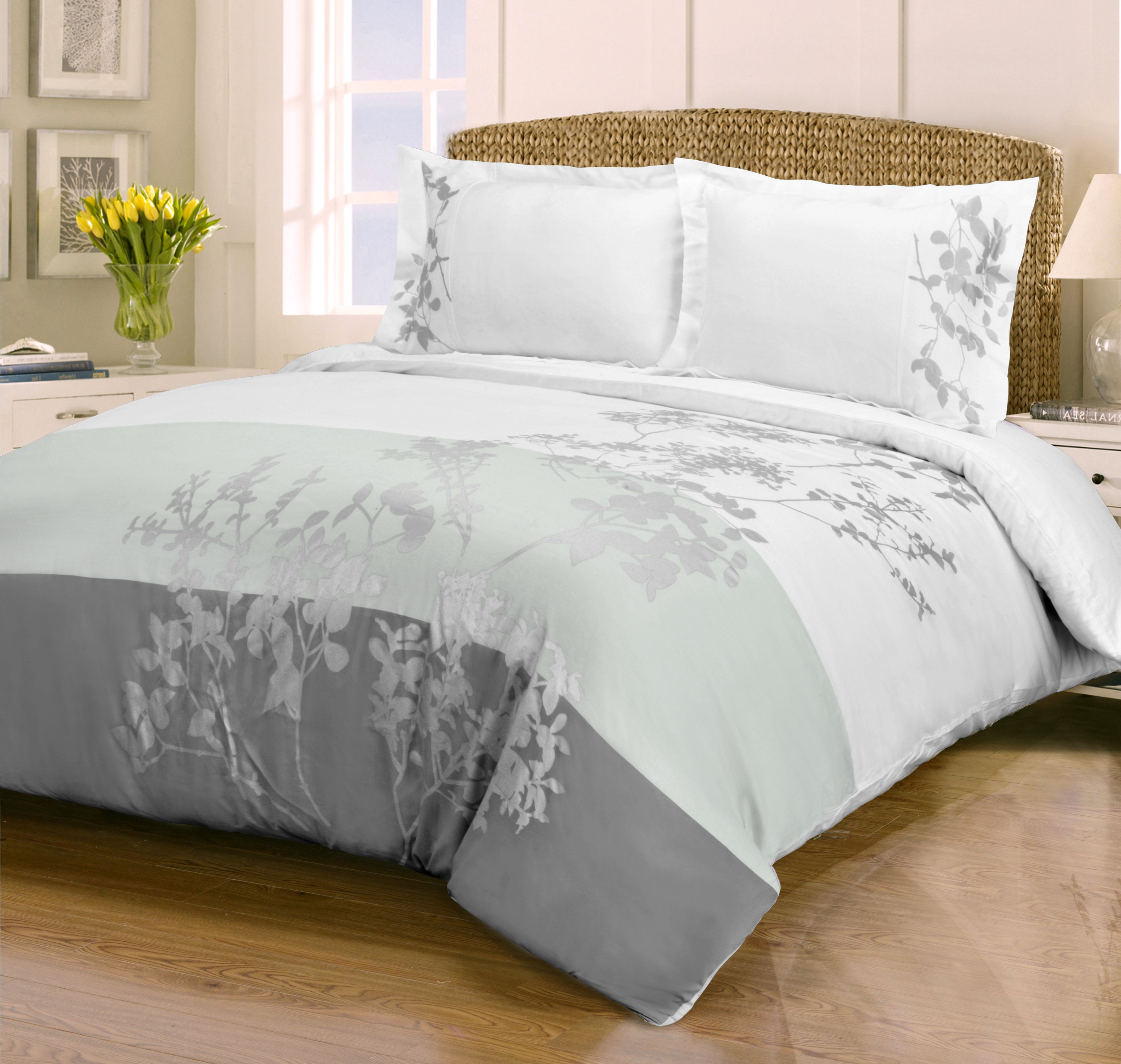 Sydney 100 Cotton Floral Damask Print Duvet Cover Set Blue / King/Cal