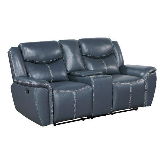 Coaster Sloane Modern Faux Leather Motion Reclining Loveseat with Console, Blue