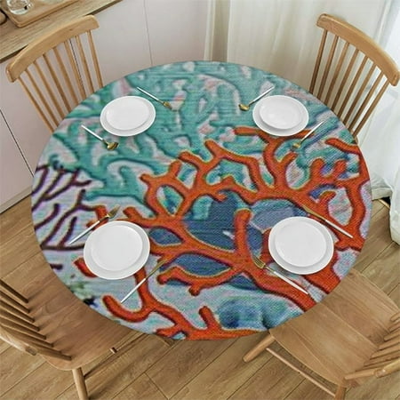 

BCIIG Coral Ocean Stain-Resistant Round Tablecloth with Elastic Edge for Indoor/Outdoor Use - Ideal for Restaurants Weddings Parties Great for Home Kitchen/Parties/Holiday Dinner