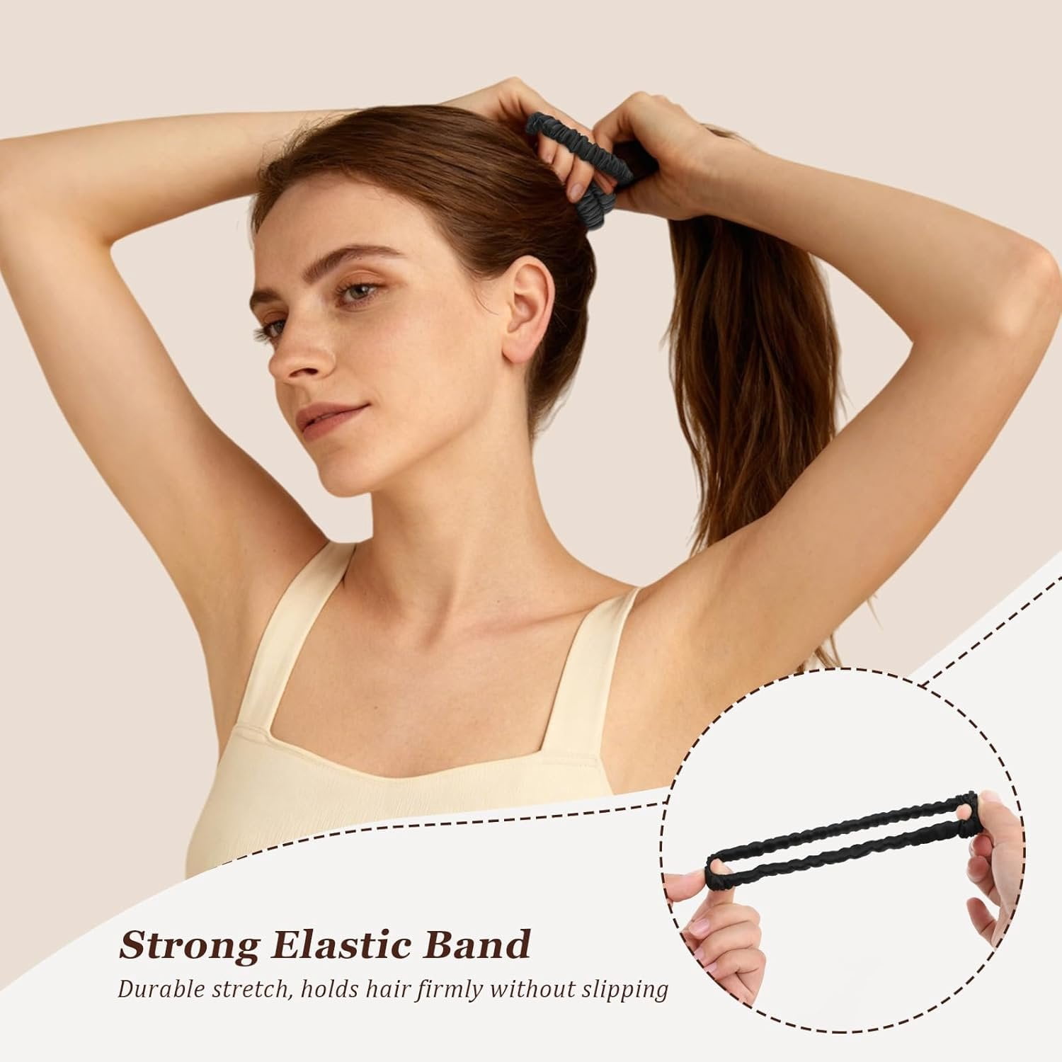 12 Pack Silky Soft Skinny Hair Ties, Silk-Like No  Scrunchies Elastic Ponytail Bands for Women Girls, Thin Thick Curly Hair