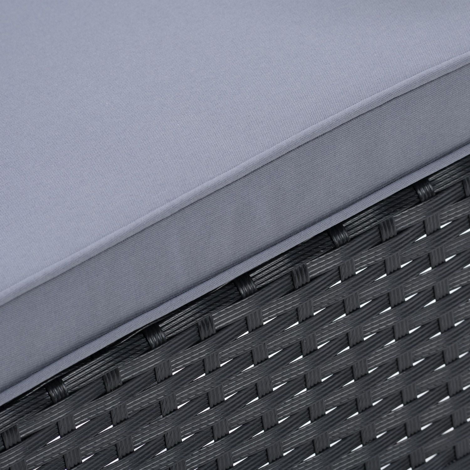 CorLiving Parksville 7-Piece Rectangle Resin Wicker Patio Dining Set- Stackable Chairs - Black Finish/Ash Grey Cushions