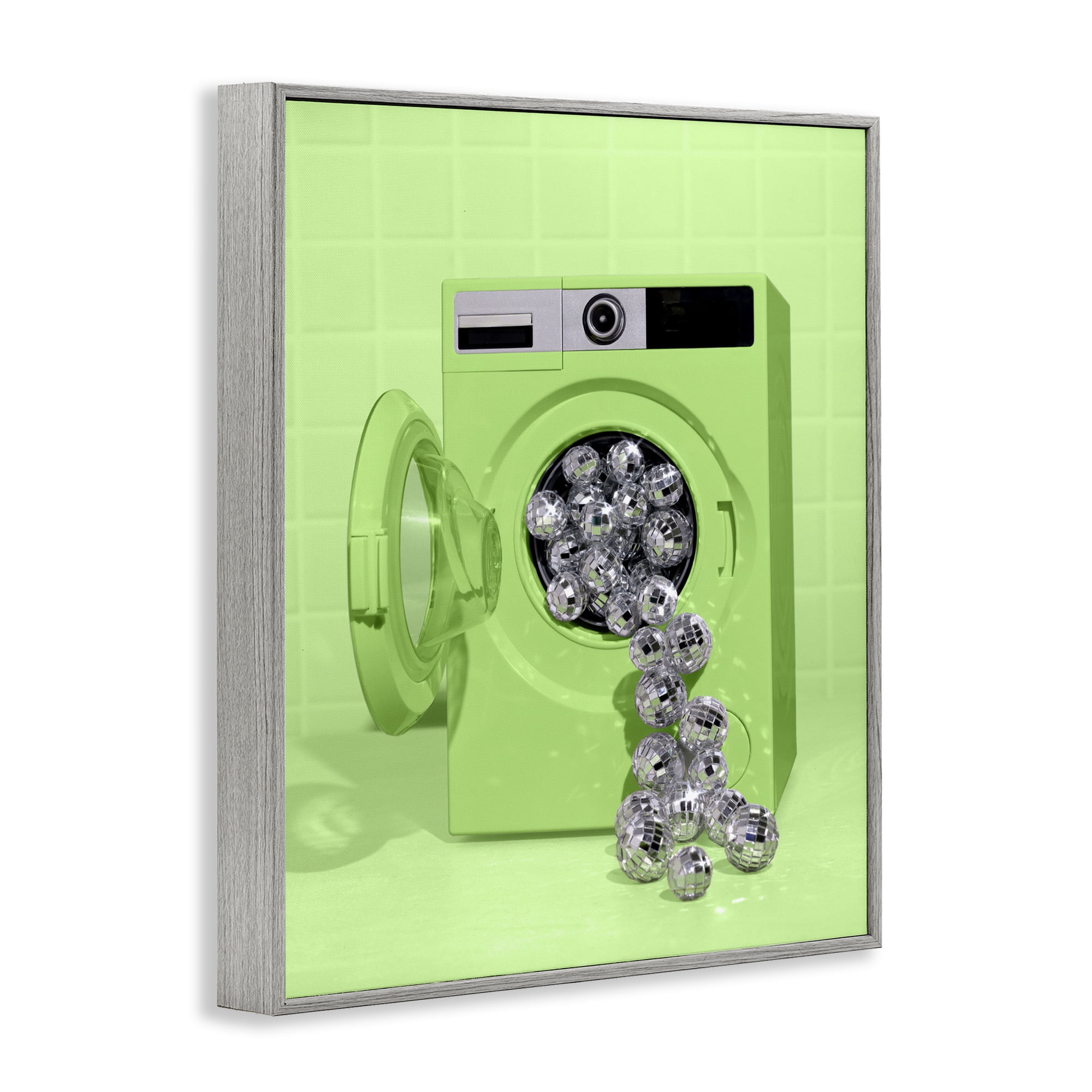 Stupell Industries Disco Laundry Machine over Lime Gray Framed Giclee Art, design by LISH Creative