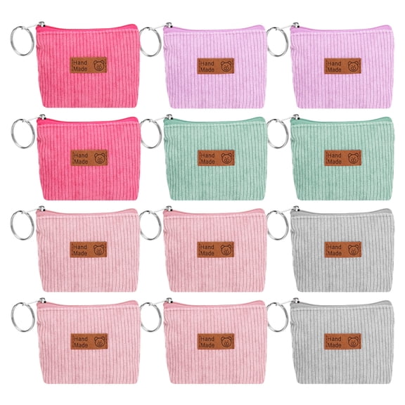 12pcs Canvas Coin Purse, TSV Small Change Purse with Zipper for Women, Compact Coin Pouch for Pocket, Credit Card Key Lipstick Holder