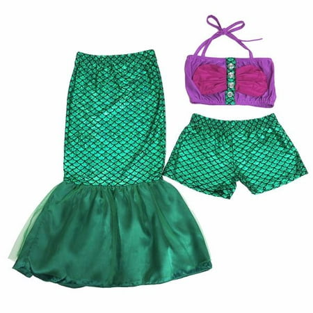 Wenchoice Green Purple Mermaid Skirt Tail 3-Pieces Swimming Suit Girls XL(6-8 Years)