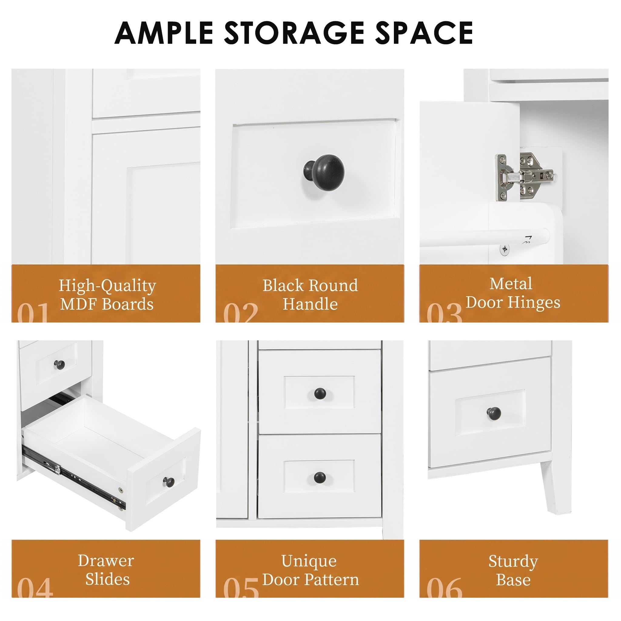 Anpport 30" Freestanding Bathroom Vanity with Sink, Modern MDF & Rubberwood Cabinet, 3 Drawers, Adjustable Shelf & Left‑Side Door, White