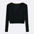 thumbnail image 2 of Women's Long Sleeve Cropped Cardigan Sweater, Teens Knit V Neck Button Front Casual Blouse Tops Graphic Tshirts Black One Size, 2 of 6