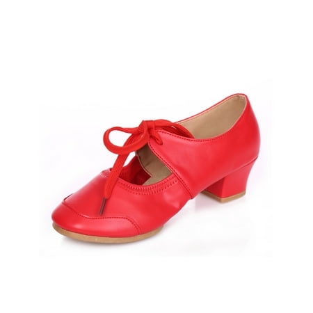 

Woobling Ladies Latin Shoes Square Dance Shoe Ballroom Pumps Chunky Heel Practice Dancing Red 8