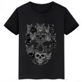 thumbnail image 3 of Ropa infantil con estampado de calavera de gato, camiseta de algodón de verano para niños y niñas, ropa infantil personalizada de manga corta negra, 3 of 5