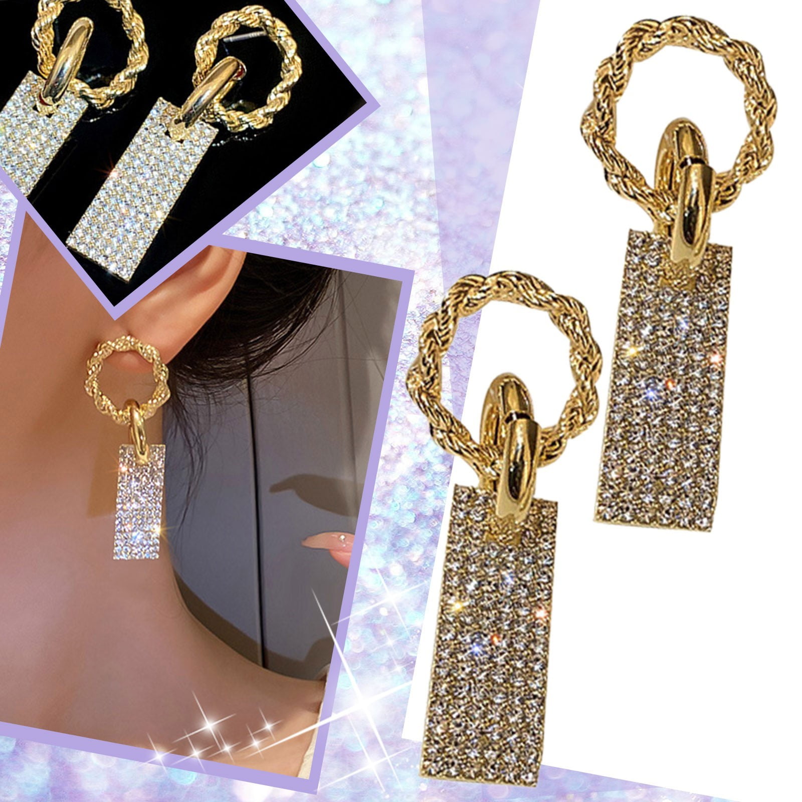 Metal Texture 2022 Diamond Encrusted Geometric Earrings Super Flash