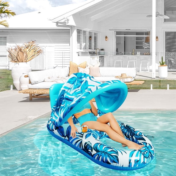 XTEILC Inflatable Adults Pool Toys & Floats with Detachable Sun Shade Canopy