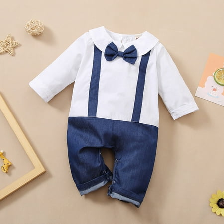 

QISIWOLE Toddler Baby Boys Cotton Long Sleeve Gentleman Outfit Tie Print Jumpsuit Romper Deals
