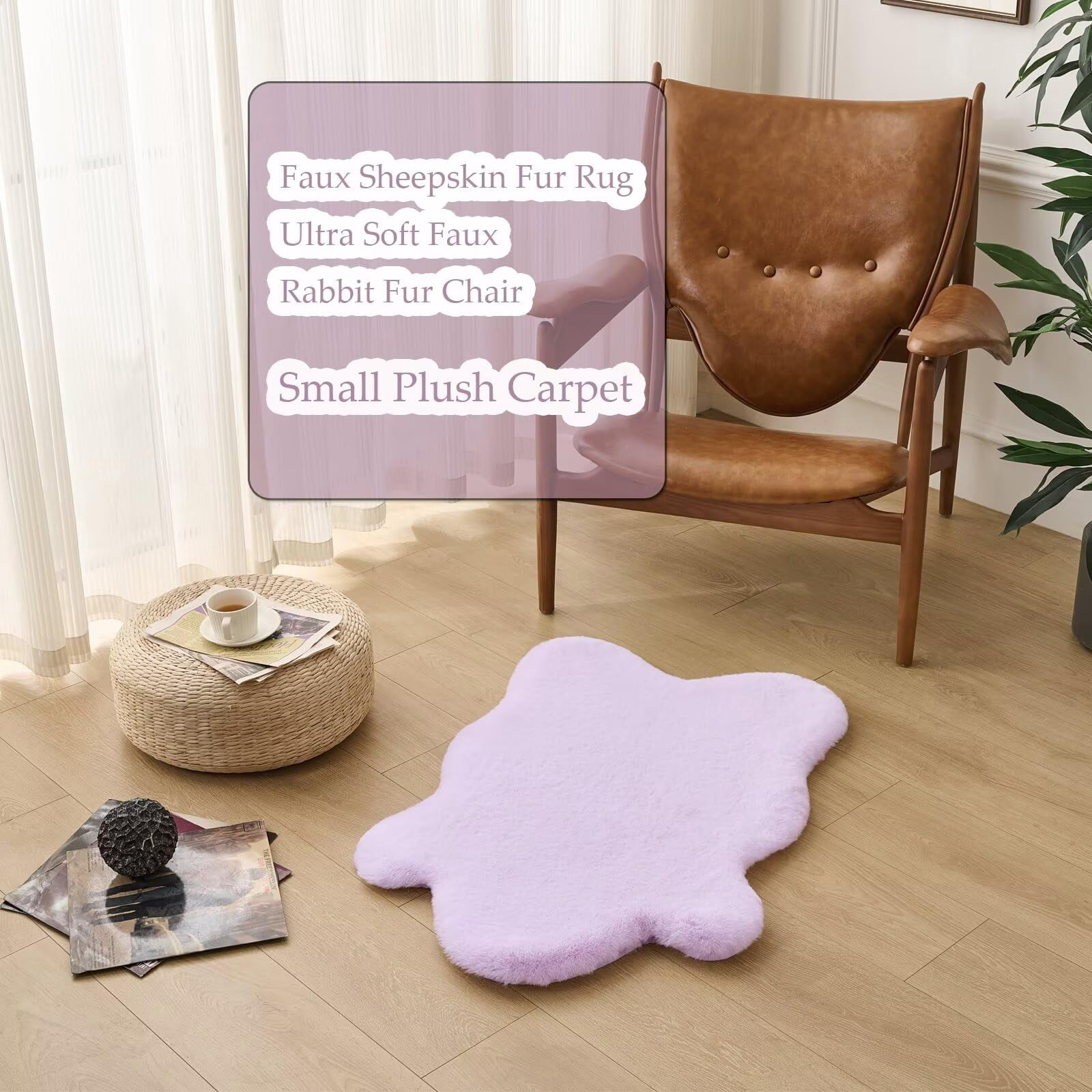 1700GSM Fuzzy Faux Sheepskin Fur Area Rug,Extra Soft Faux Fur Mat,Fluffy Shaggy Fur Rug for Bedroom Living Bedside Rug Room Decor-Lavender, 2 x6 ft