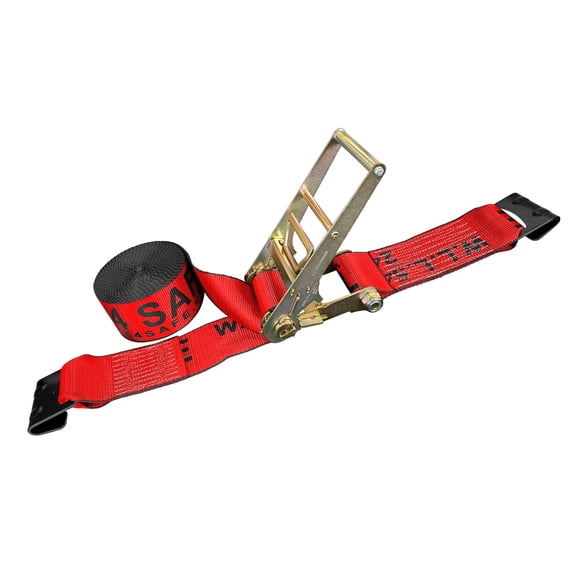 4" x 40' Ratchet Strap W/ Flat Hook - Red - 1 Packs
