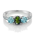 thumbnail image 2 of Gem Stone King 2.62 Ct Oval Green Mystic Topaz Blue Zircon 925 Sterling Silver Moissanite Ring (Size 6), 2 of 4