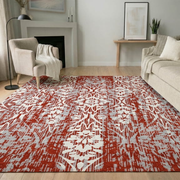 Addison Rugs Mayfield Premium Machine Washable Traditional Damask Red Rectangle Rug, 10' x 14'