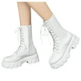 thumbnail image 4 of B91xZ Bottes pour Femmes Mode à Enfiler Confort Décontracté Talon Plat Mi-Mollet Bout Rond Bottes, Blanc 9.5, 4 of 4
