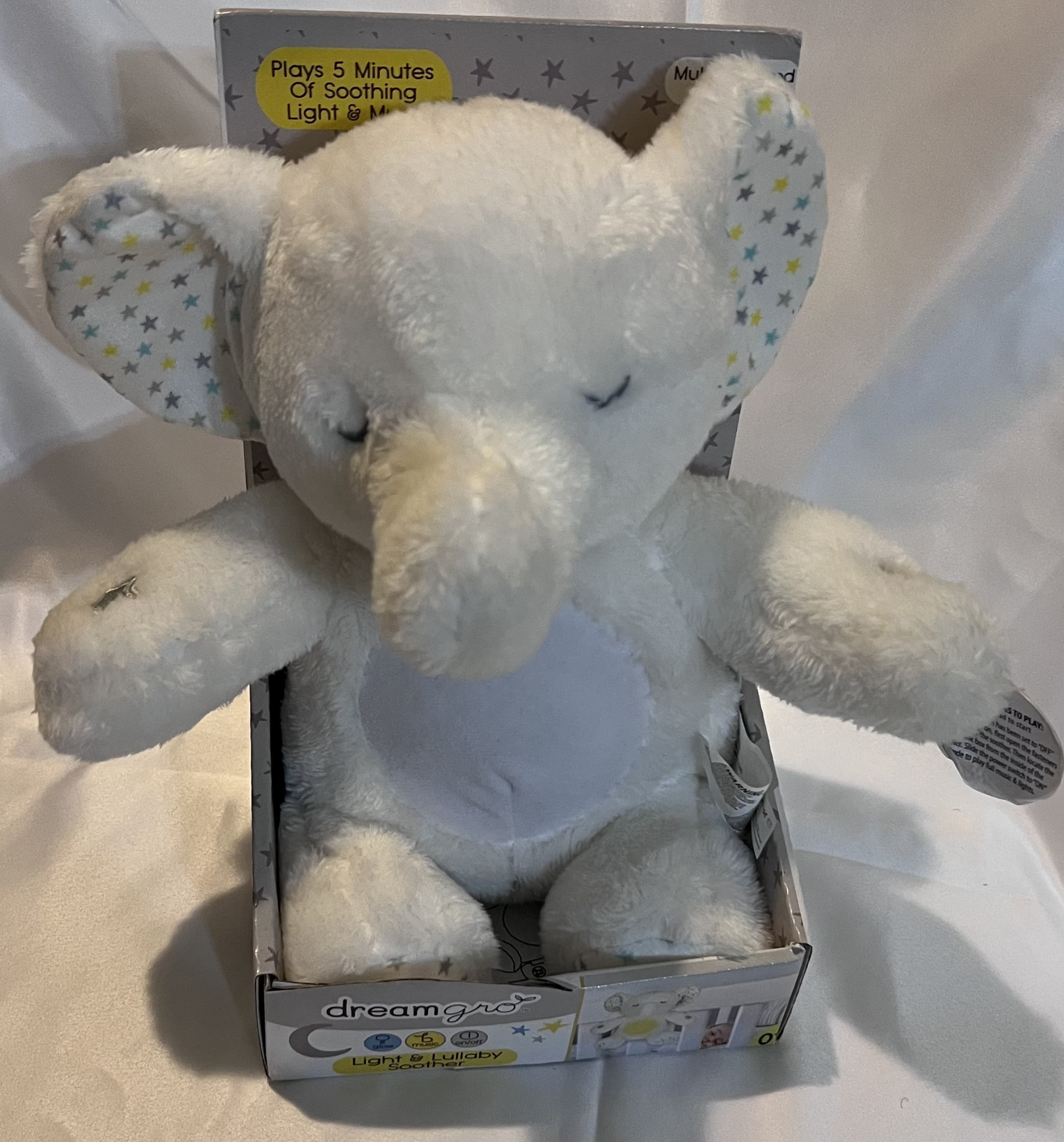 Dreamgro Soothing Lullaby White Noise Sound Machine Elephant with Light & Music, White