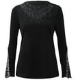 thumbnail image 4 of IROINNID Womens Long Sleeve Tops Round Neck Lace T-Shirt Autumn Solid Hollow Out Blouse Tops,Black, 4 of 7