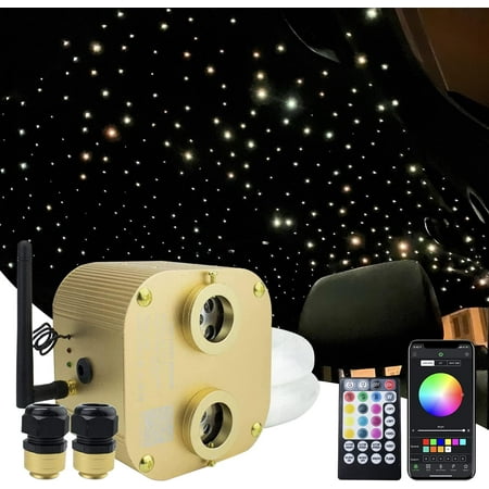 

FSXUOLIPI 20W Dual-Head Fiber Optic Lights Starlight Headliner Kit for Car Twinkle Effect+Music Activated+RGBW Color+APP/Bluetooth Control+RF Remote+Fiber Optical Cable 1100PCS*0.03in*13.1ft