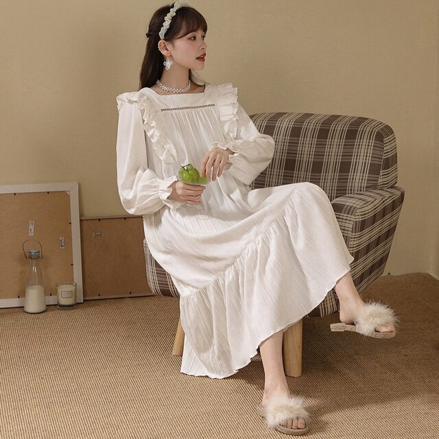 CoCopeaunt Cotton Nightgowns For Women New Long Sleeve Night Dress