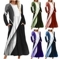 thumbnail image 3 of Tejiojio Classic Slim Dress for Women Spring Fall Long Sleeve Maxi Fashion Casual Printed/Colorblock Long Sleeved Round-Neck Dress, 3 of 5