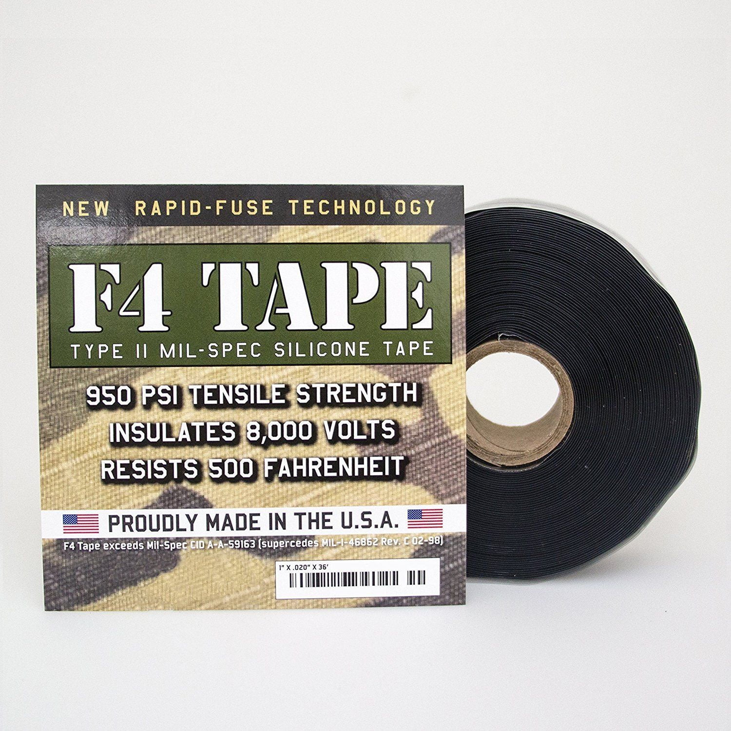F4 TAPE, Original SelfFusing Silicone Tape, MILSPEC, 1" x 36", Black